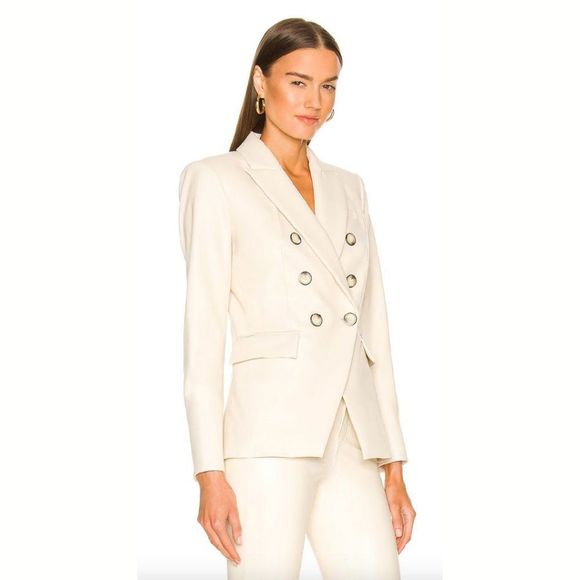 Veronica Beard Miller Dickey Faux Leather Jacket Blazer in Ecru - Size 2 - Picture 3 of 16